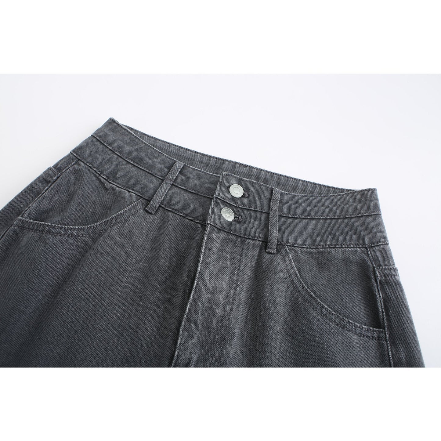 Women Punched Damage Wash Denim Pants - Charcoal