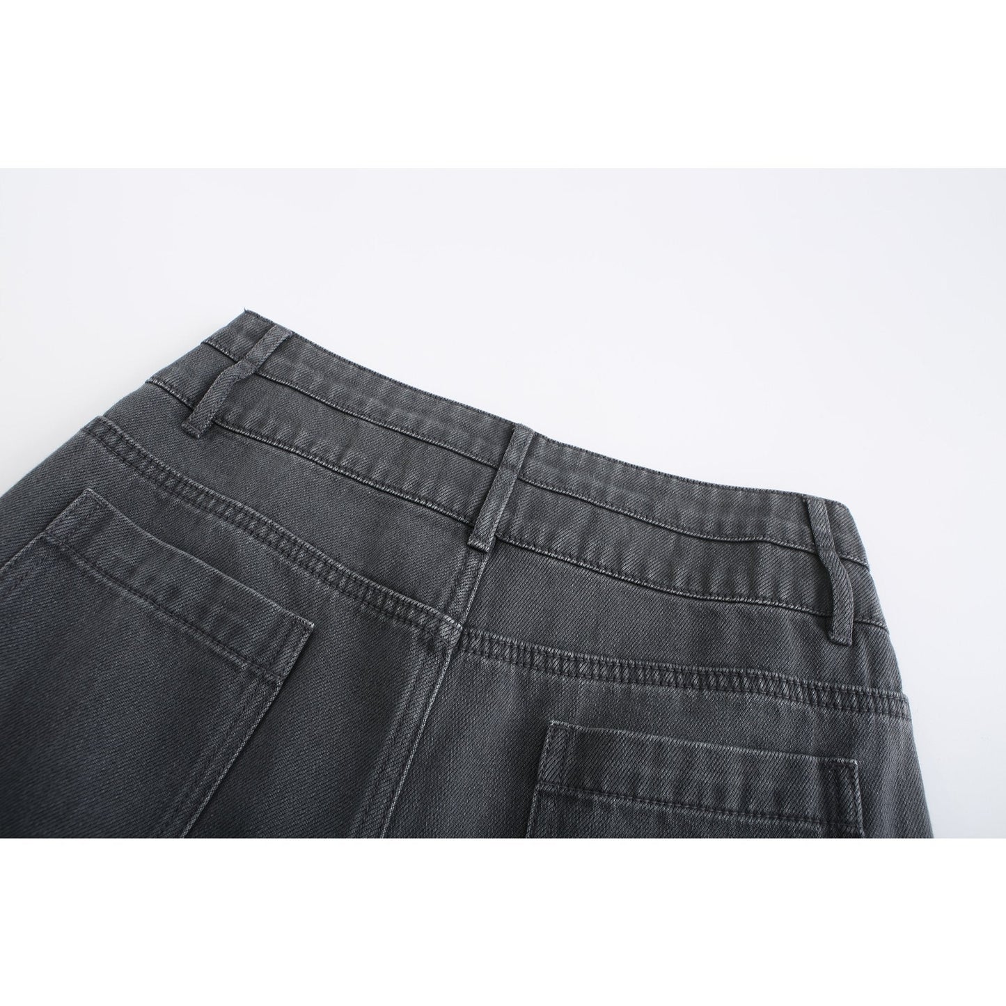 Women Punched Damage Wash Denim Pants - Charcoal