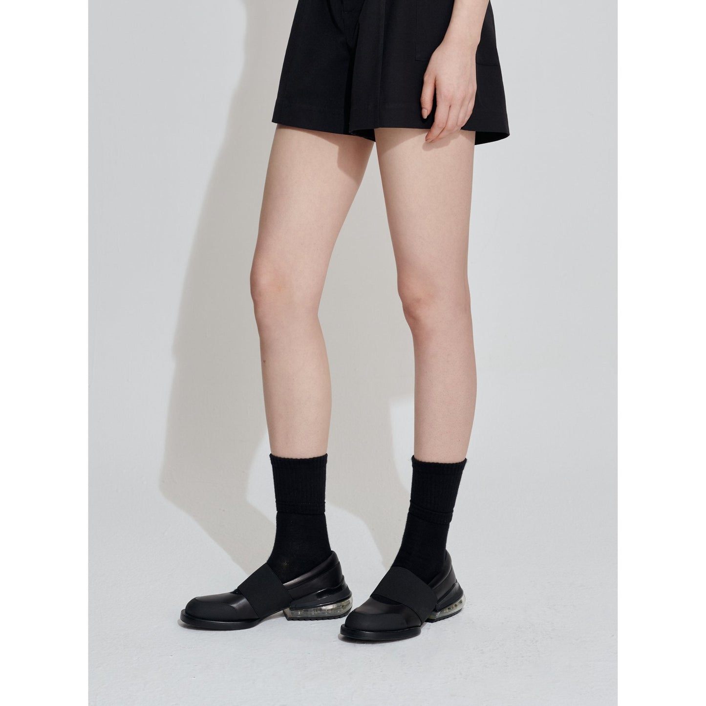 Women Chunky-Heel Elastic Shoes - Black