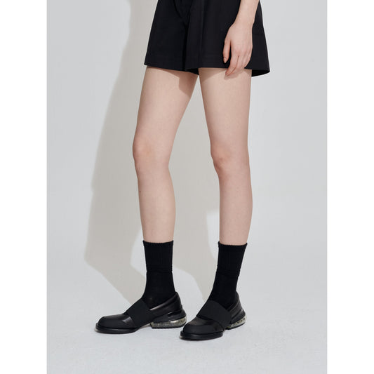 Women Chunky-Heel Elastic Shoes - Black