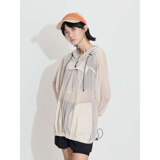 Women See Through Oversize Outdoor Smock - Beige