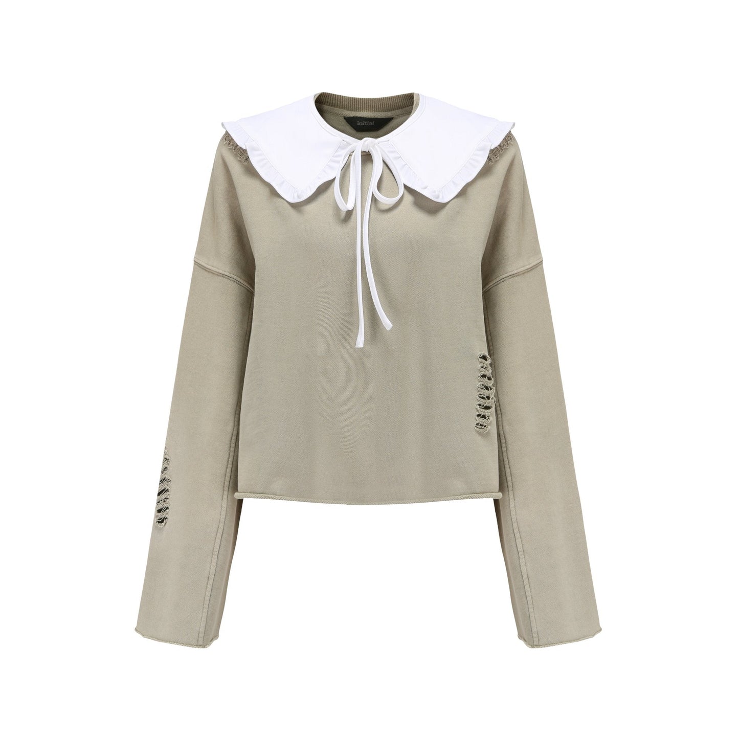 Women Detachable Ruffle Collar Sweatshirt - Beige