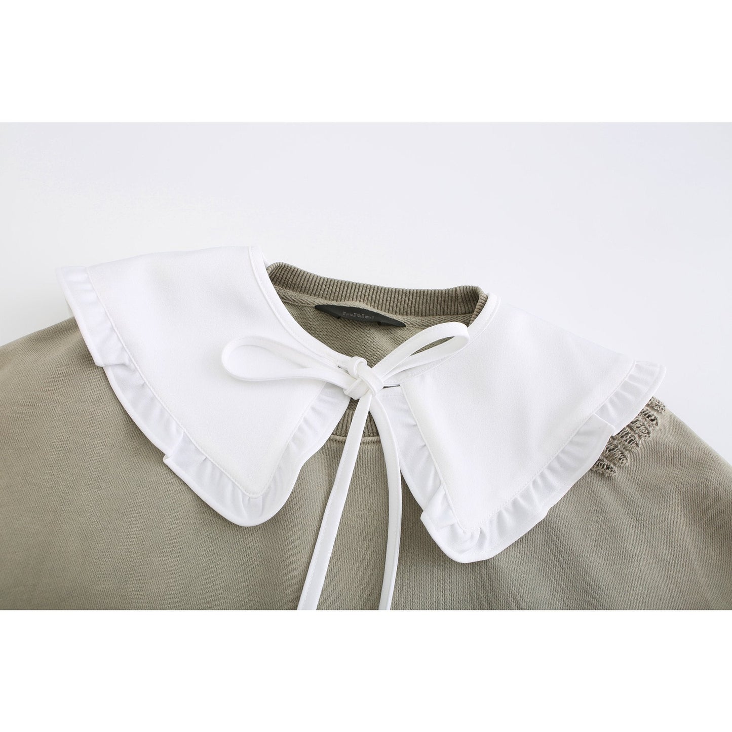 Women Detachable Ruffle Collar Sweatshirt - Beige