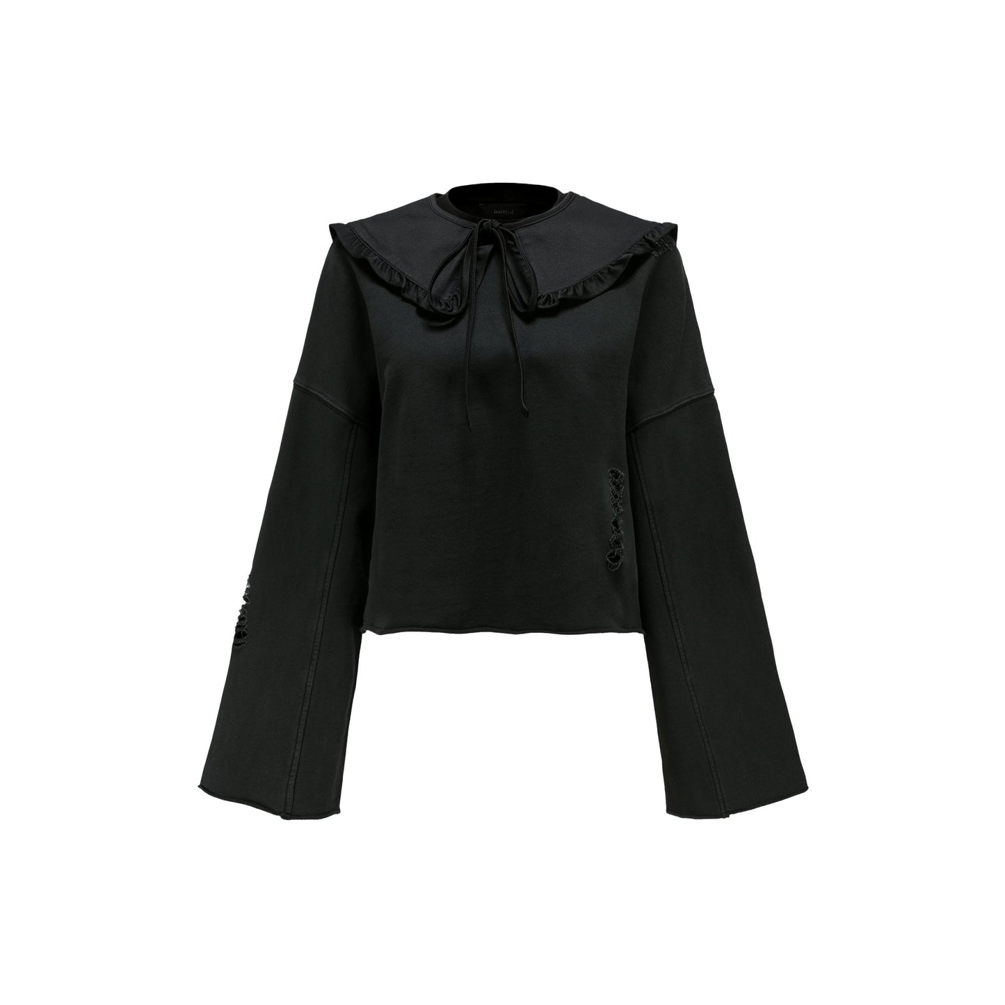 Women Detachable Ruffle Collar Sweatshirt - Black