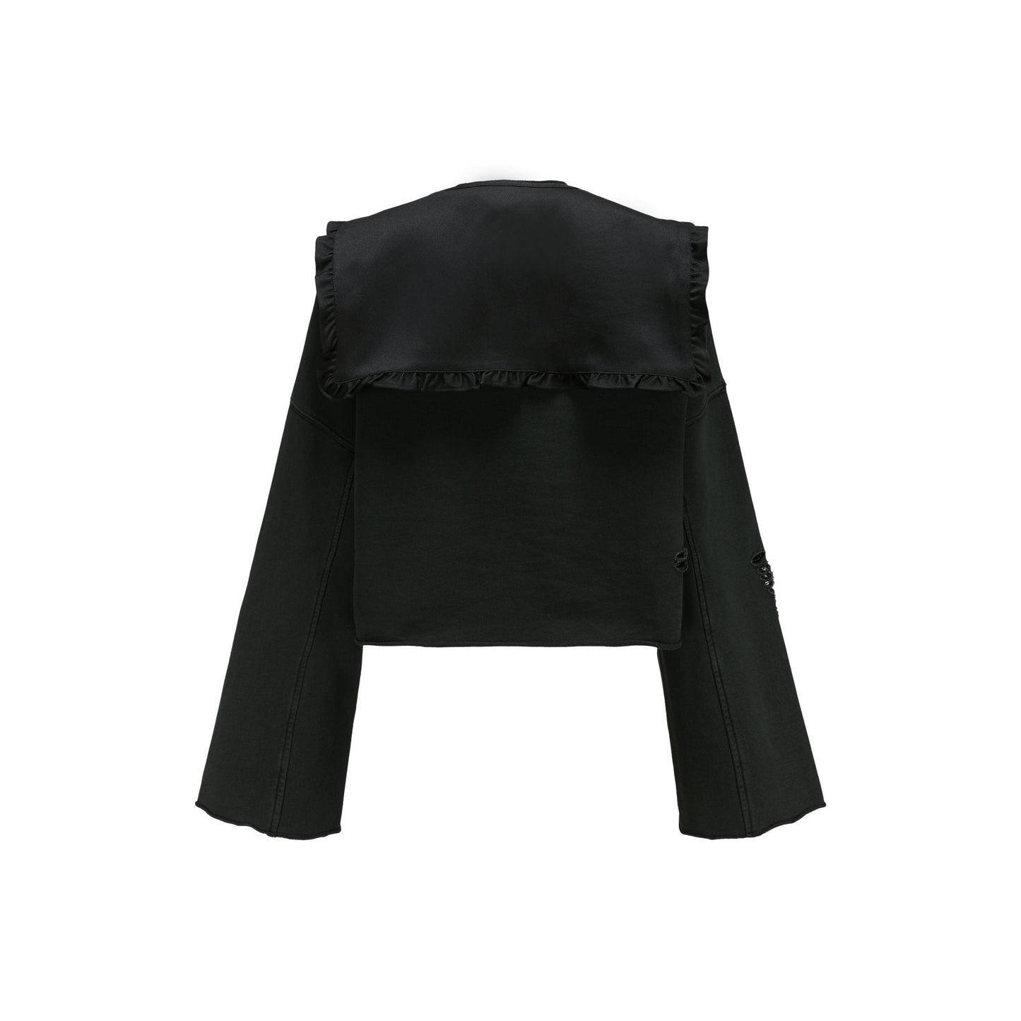 Women Detachable Ruffle Collar Sweatshirt - Black