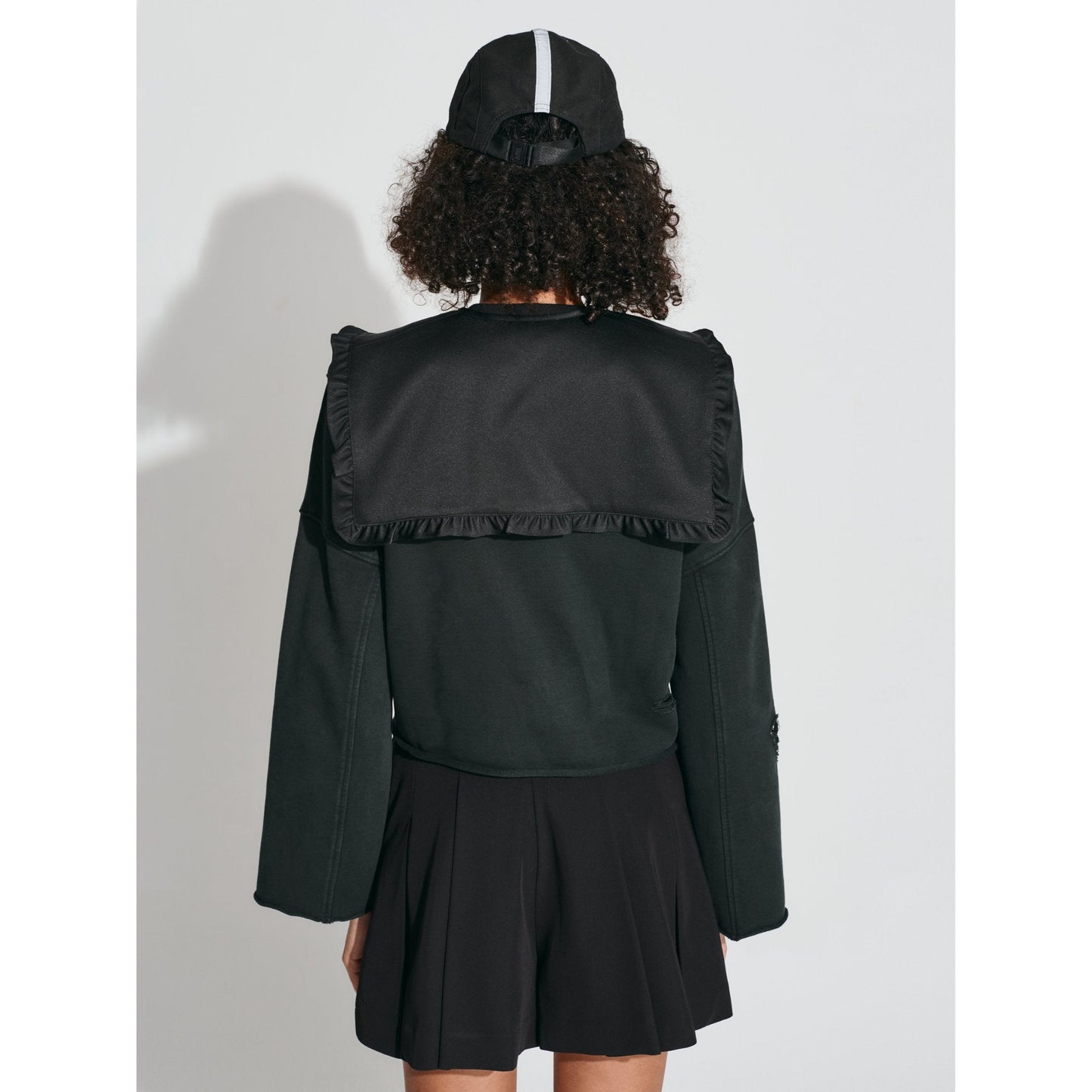 Women Detachable Ruffle Collar Sweatshirt - Black