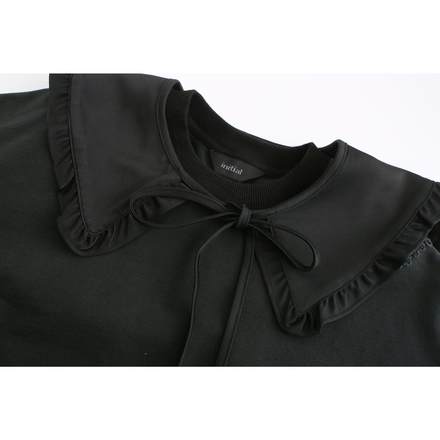 Women Detachable Ruffle Collar Sweatshirt - Black