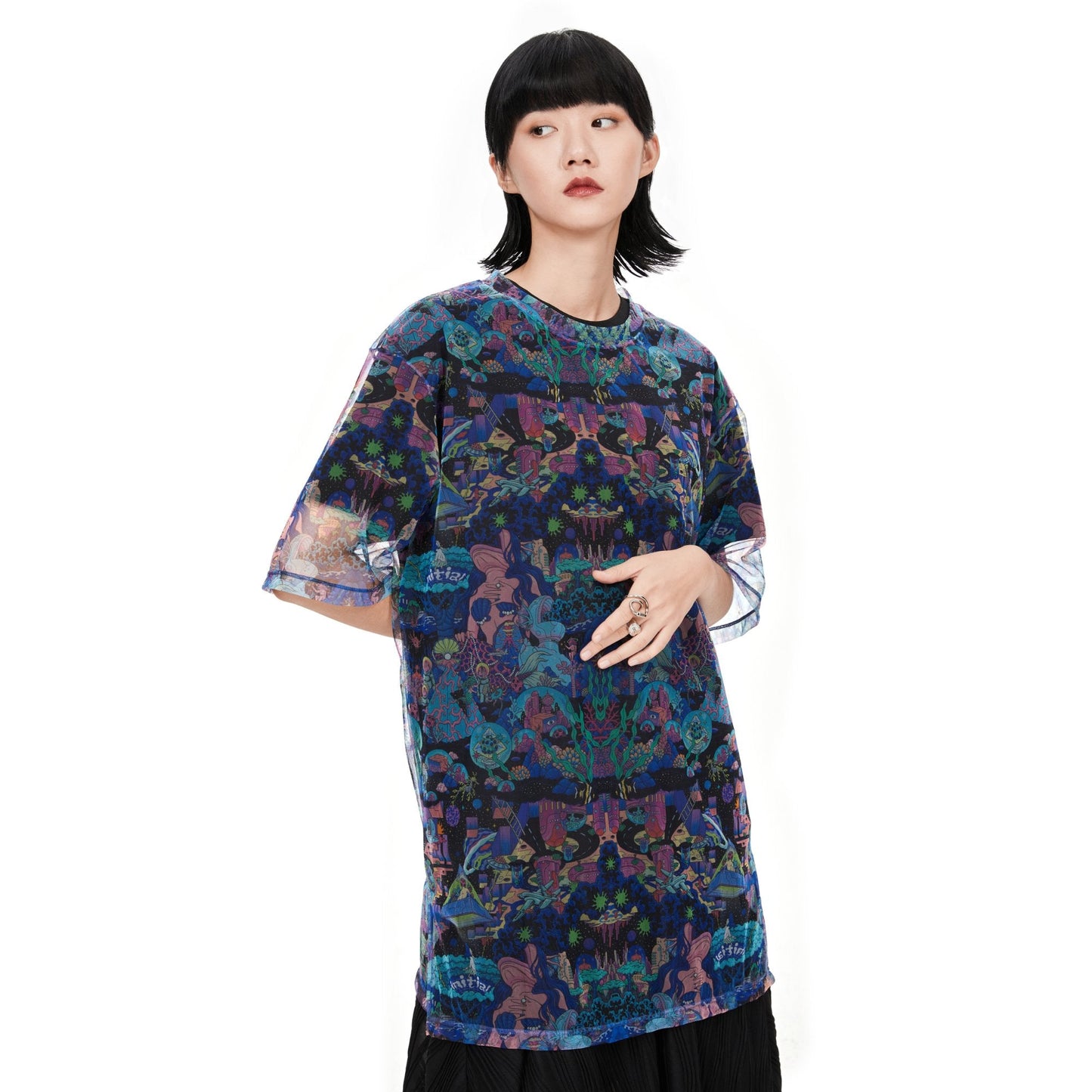 Women 2 In 1 Printed Mesh Tee - Pattern
