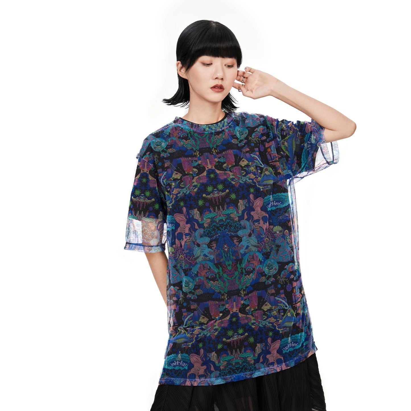 Women 2 In 1 Printed Mesh Tee - Pattern