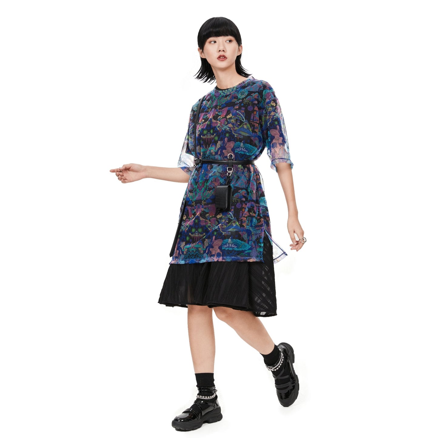 Women 2 In 1 Printed Mesh Tee - Pattern