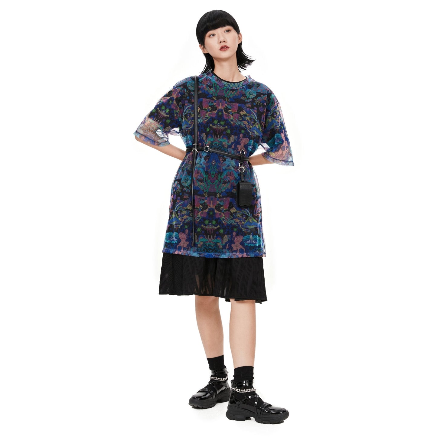 Women 2 In 1 Printed Mesh Tee - Pattern