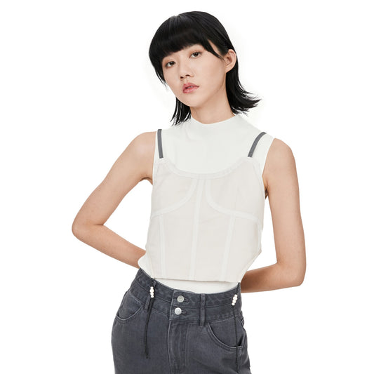 Women Sport Tailoring Corset Vest - Beige