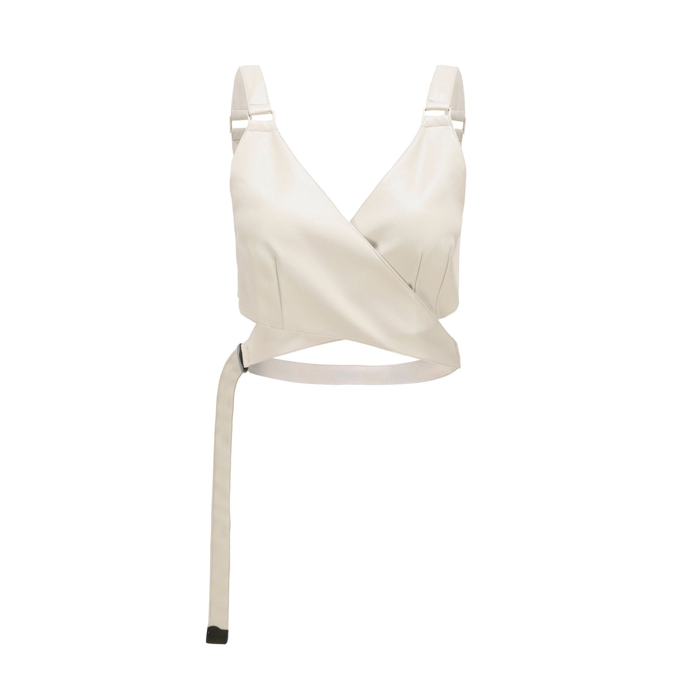 Women Faux Leather Cross Bra Top - Beige