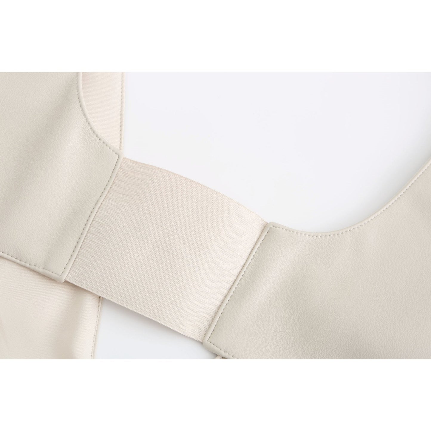 Women Faux Leather Cross Bra Top - Beige