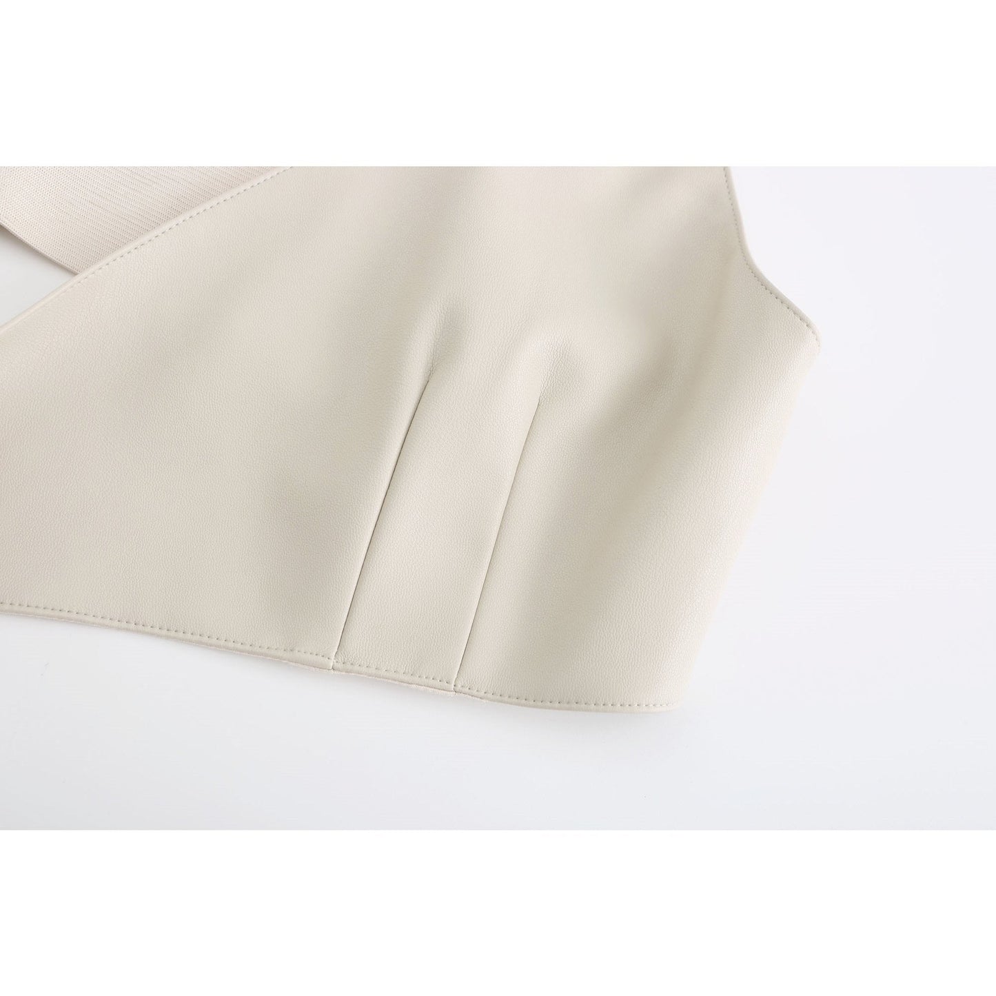 Women Faux Leather Cross Bra Top - Beige