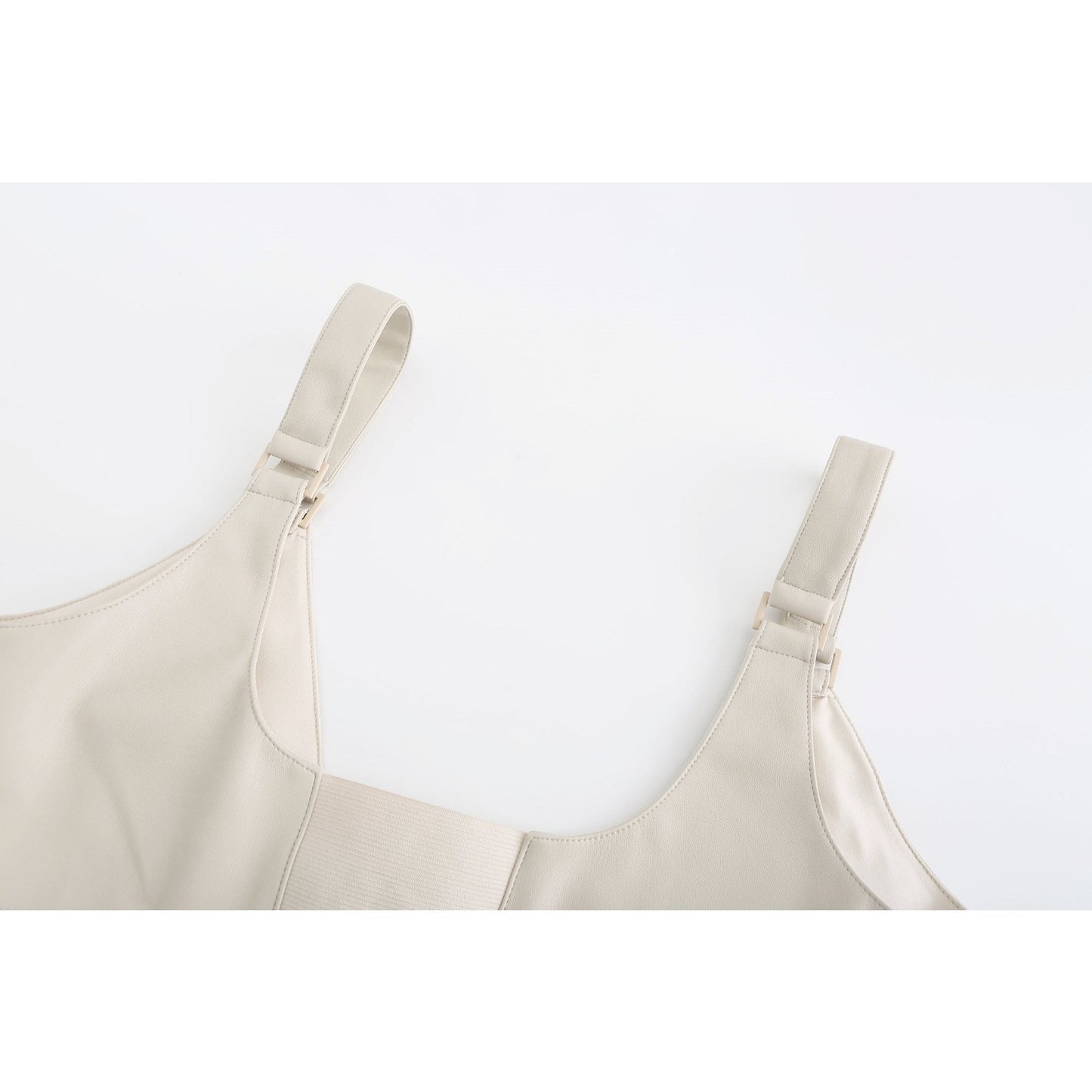 Women Faux Leather Cross Bra Top - Beige