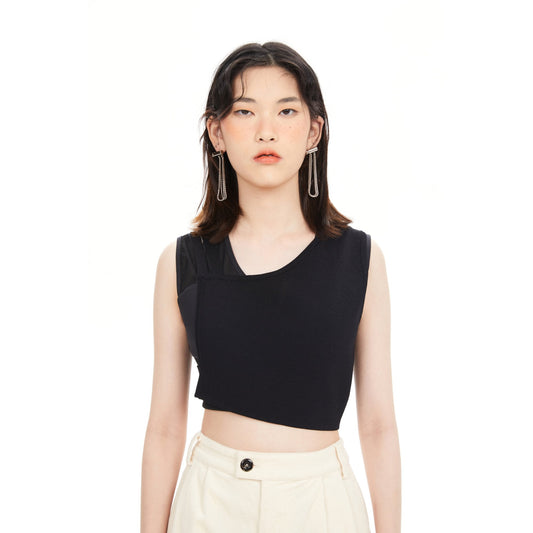 Women Asymmetric Sling Knit Vest - Black