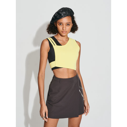 Women Asymmetric Sling Knit Vest - Yellow