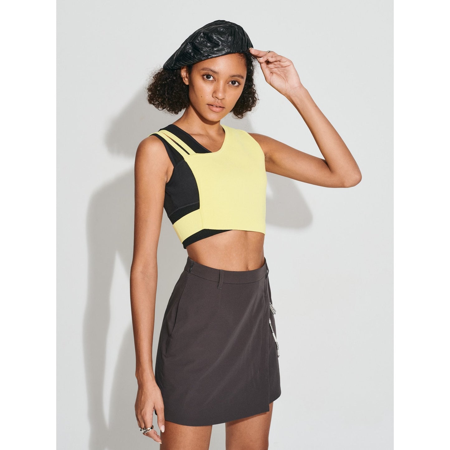 Women Asymmetric Sling Knit Vest - Yellow
