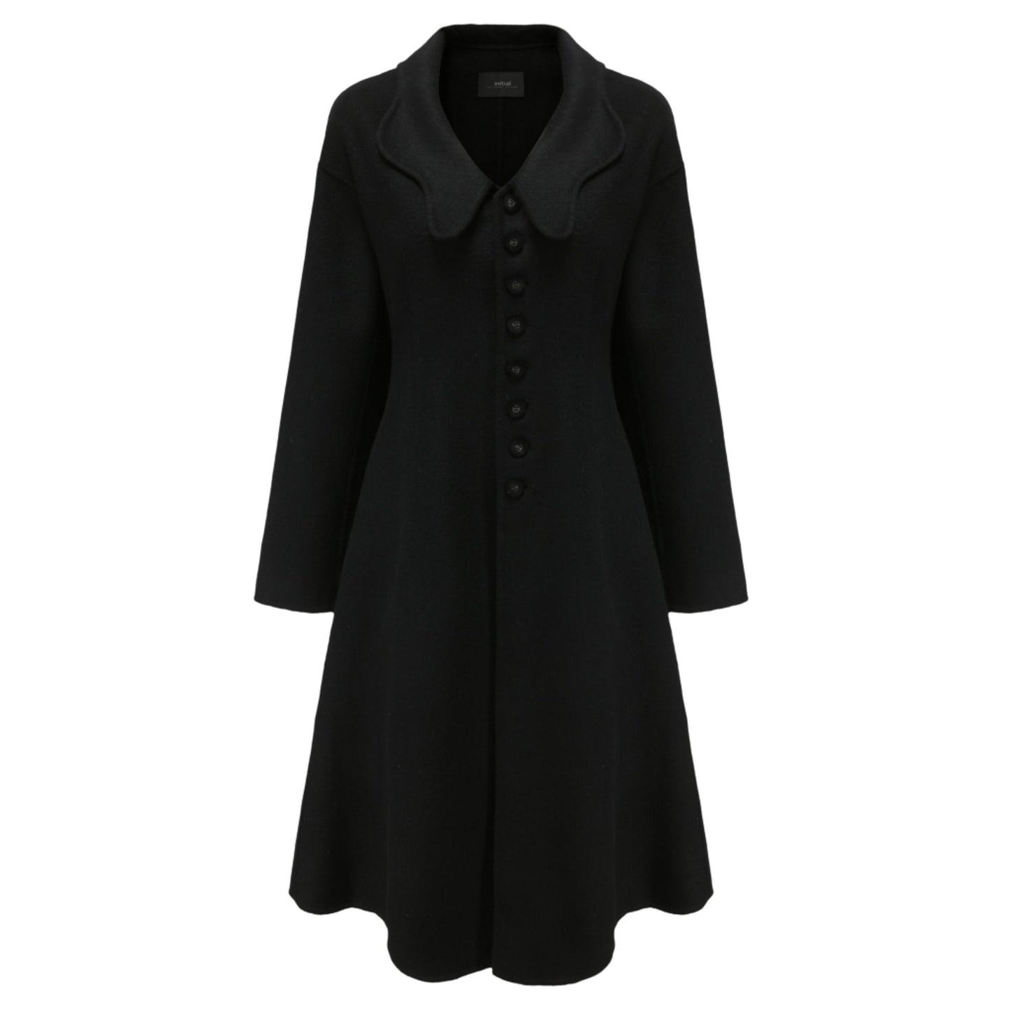 Women Notched Lapel Collar Coat - Black