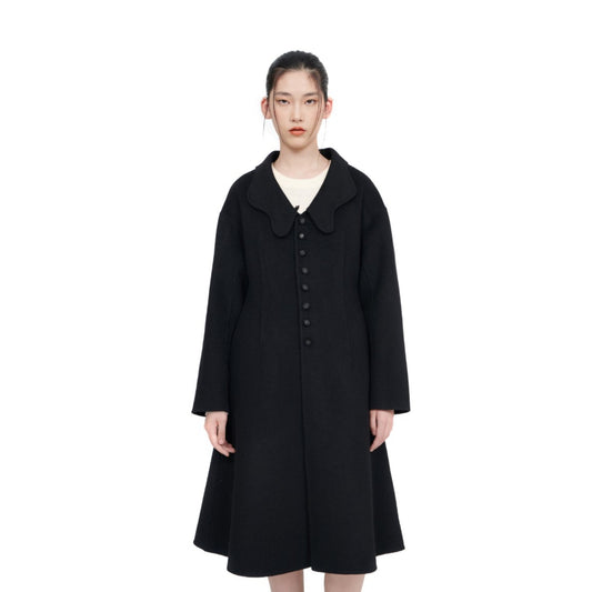 Women Notched Lapel Collar Coat - Black