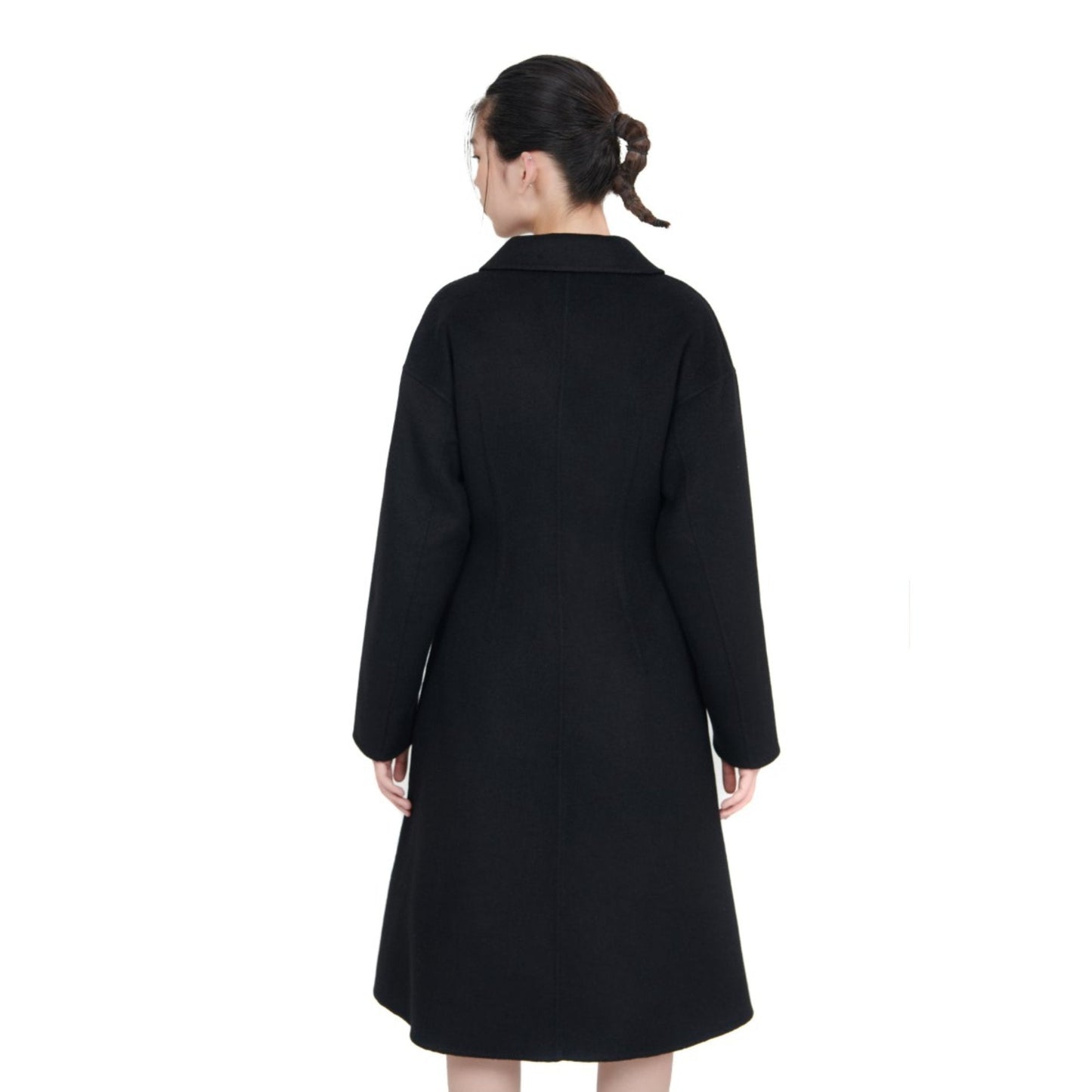 Women Notched Lapel Collar Coat - Black