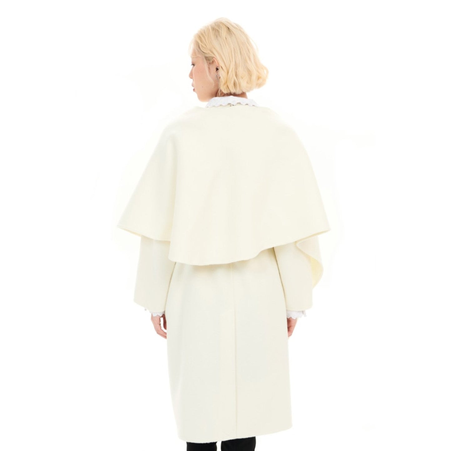 Women Scarf Collar Double Face Coat - White