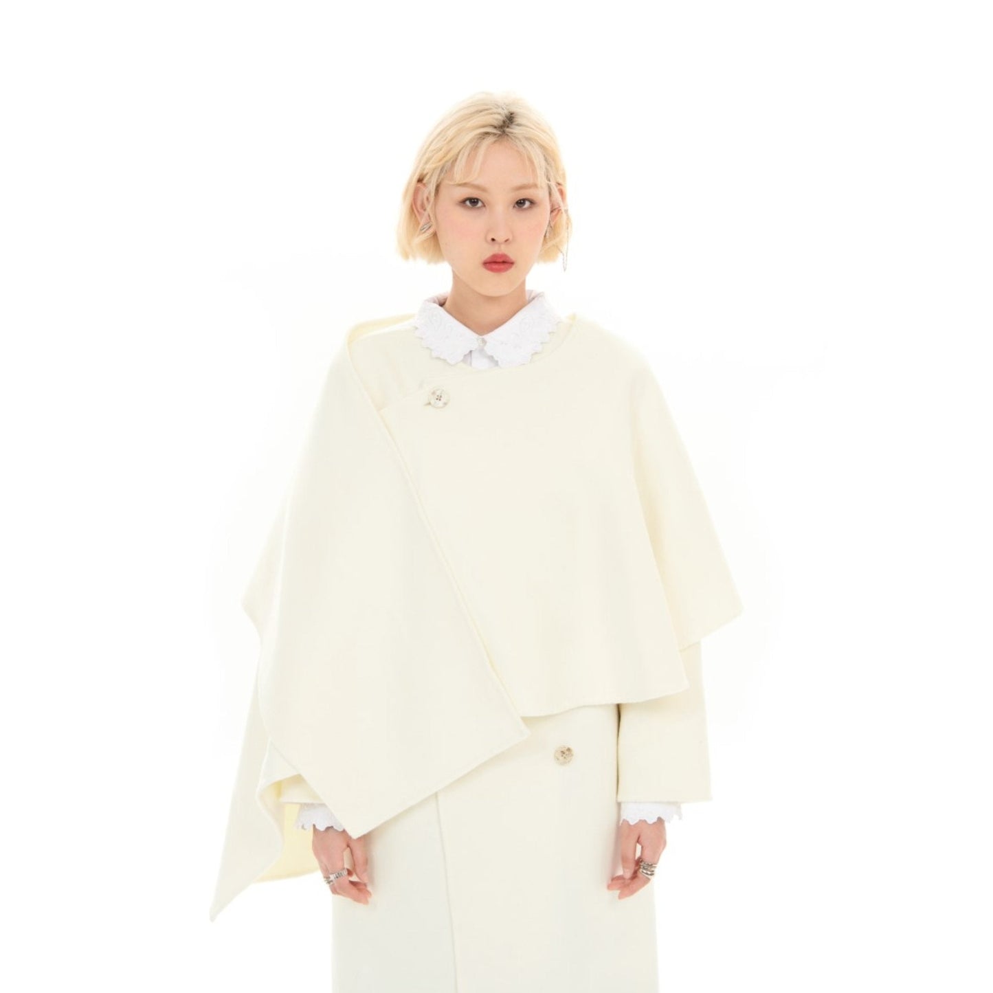 Women Scarf Collar Double Face Coat - White