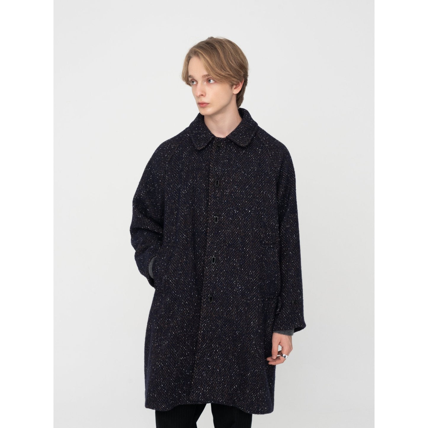 Men Belted Coat - Navy