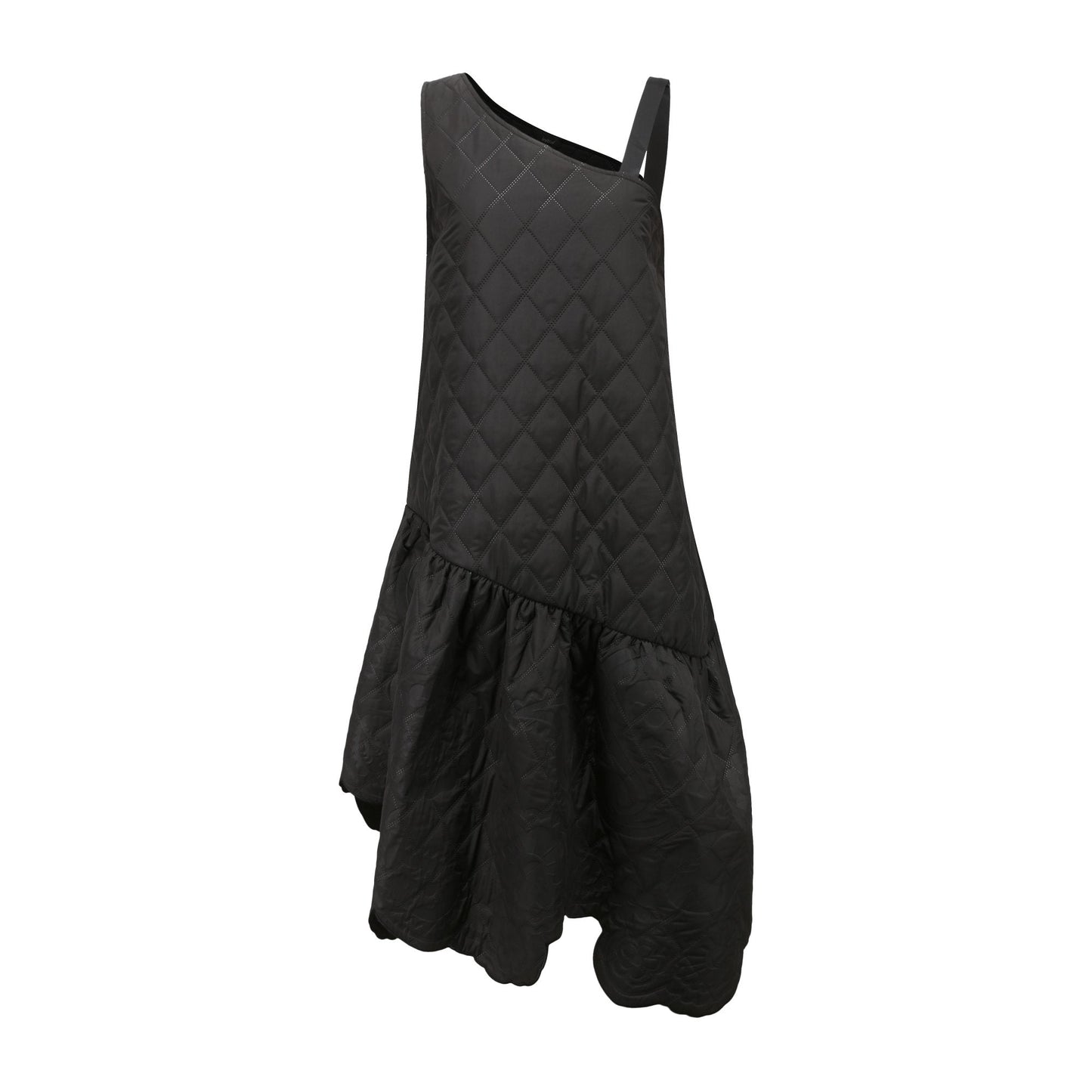 Women Lacework Quilt Pattern Dress - Black