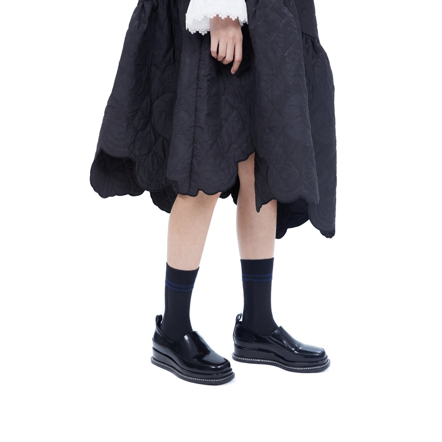Women Lacework Quilt Pattern Dress - Black