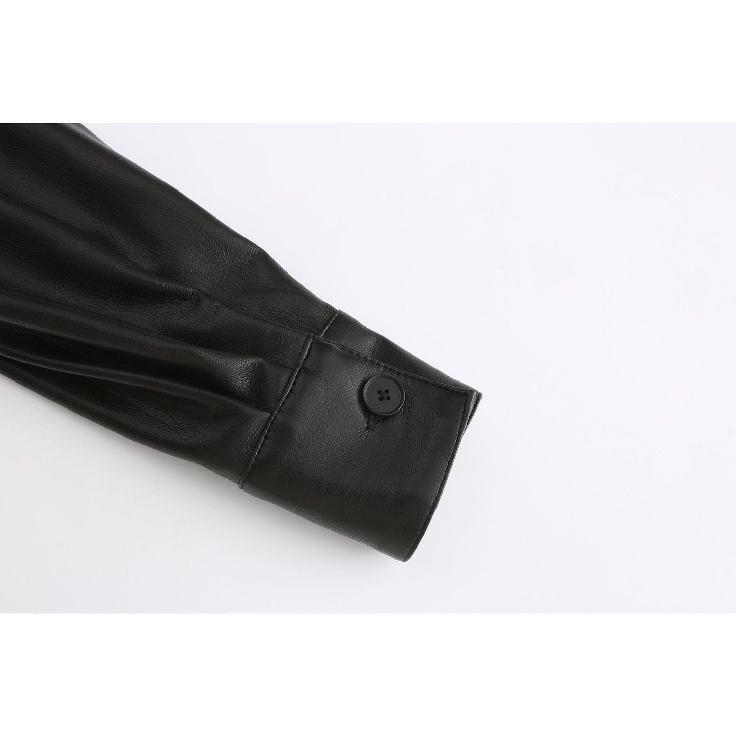 Women Embroidered Collar Faux Leather Dress - Black