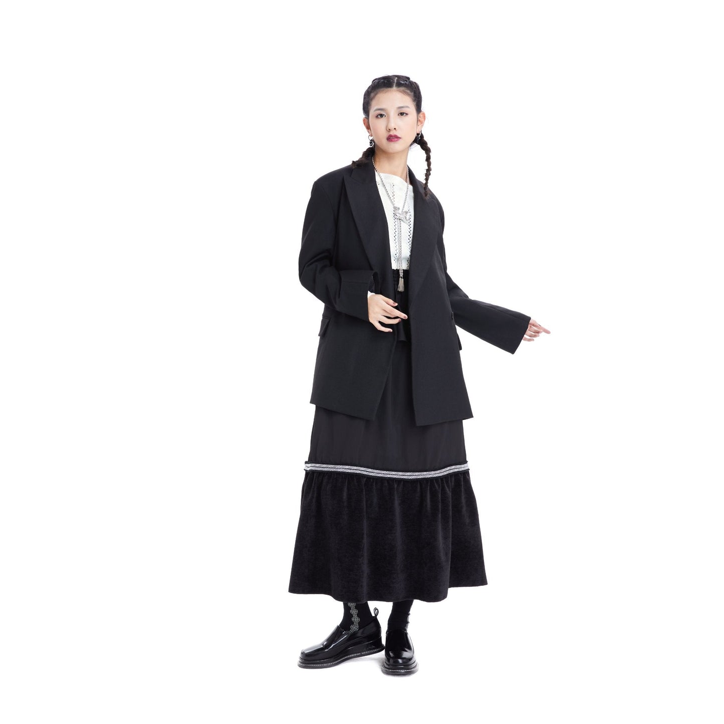 女用針織二合一雞尾酒禮服 - 象牙色