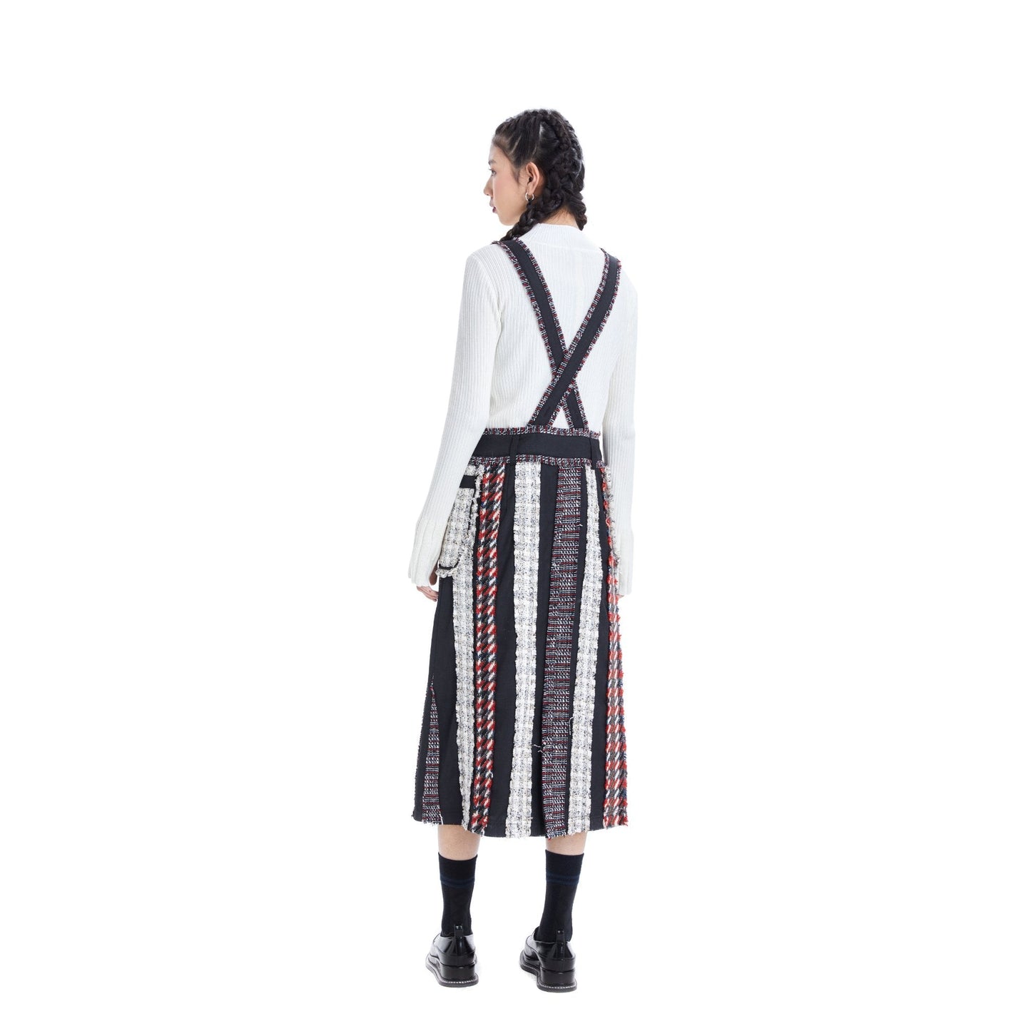Women Tweed Patched Worker Dress - Pattern