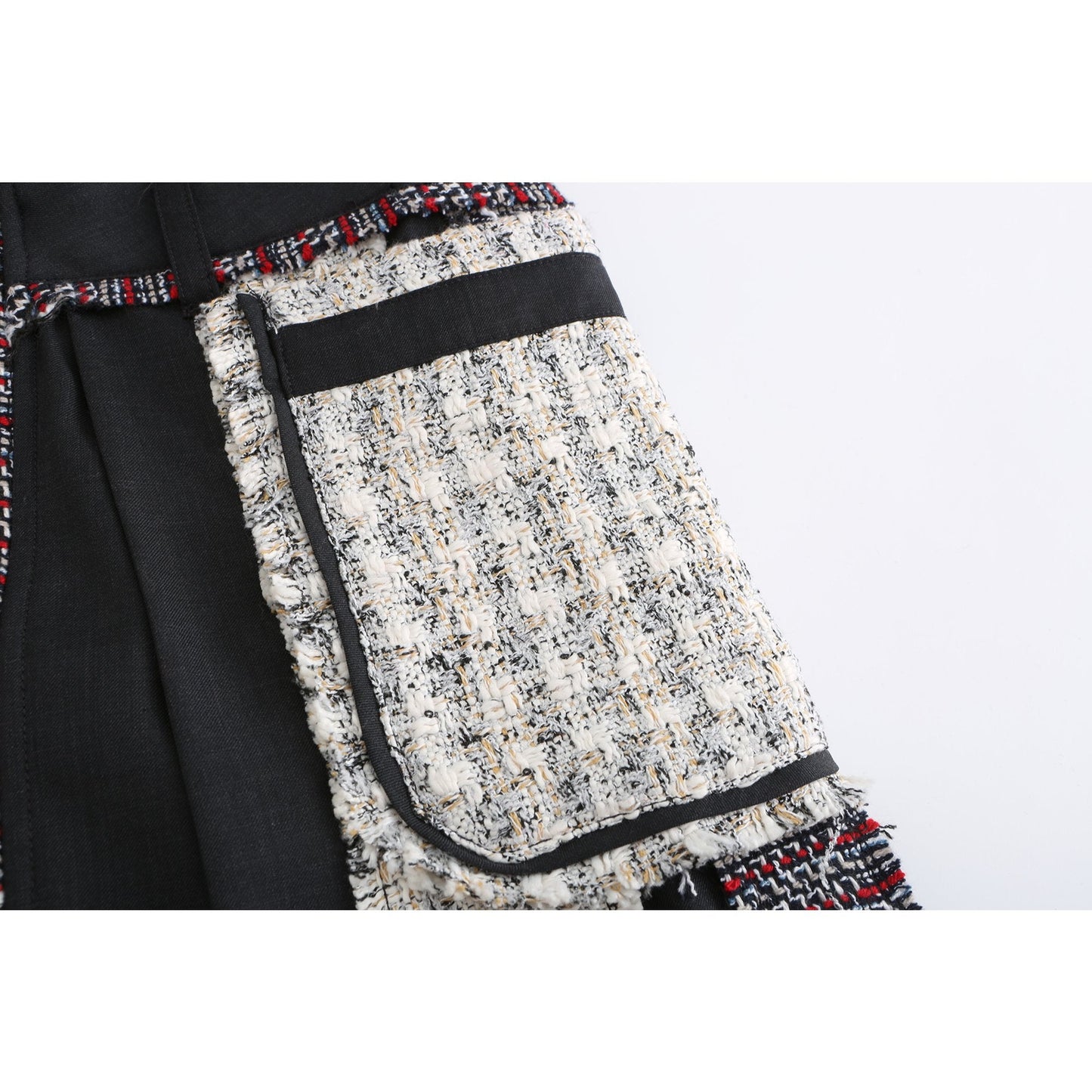 Women Tweed Patched Worker Dress - Pattern