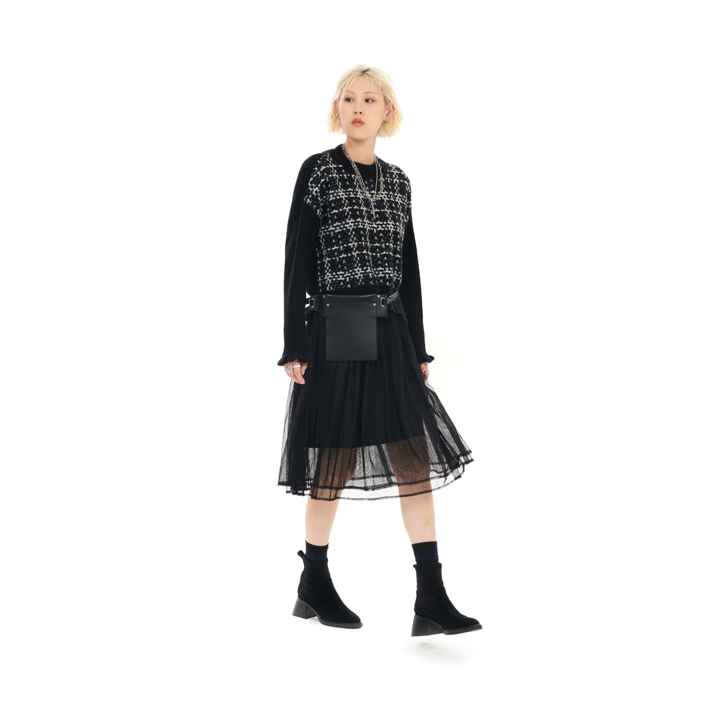 Women Fancy yarn wool skirt - Black