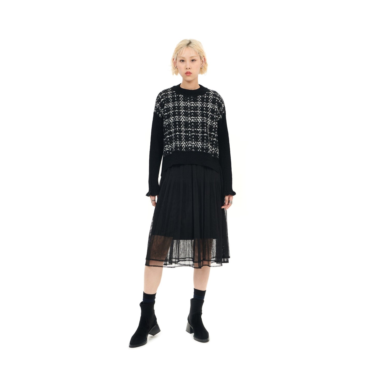 Women Fancy yarn wool skirt - Black