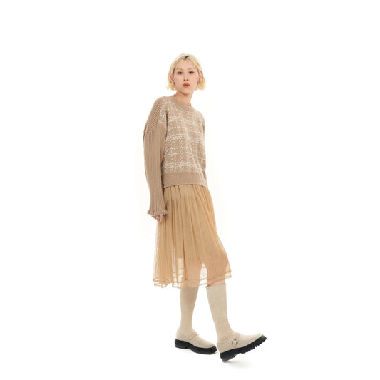 Women Fancy yarn wool skirt - Khaki
