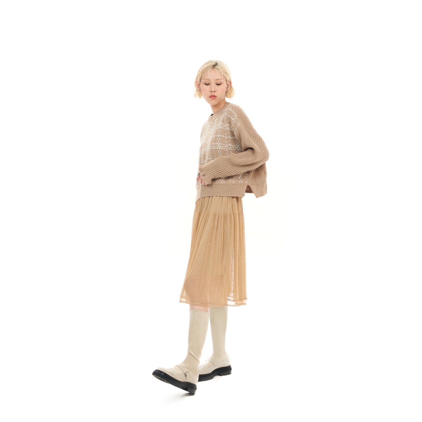 Women Fancy yarn wool skirt - Khaki