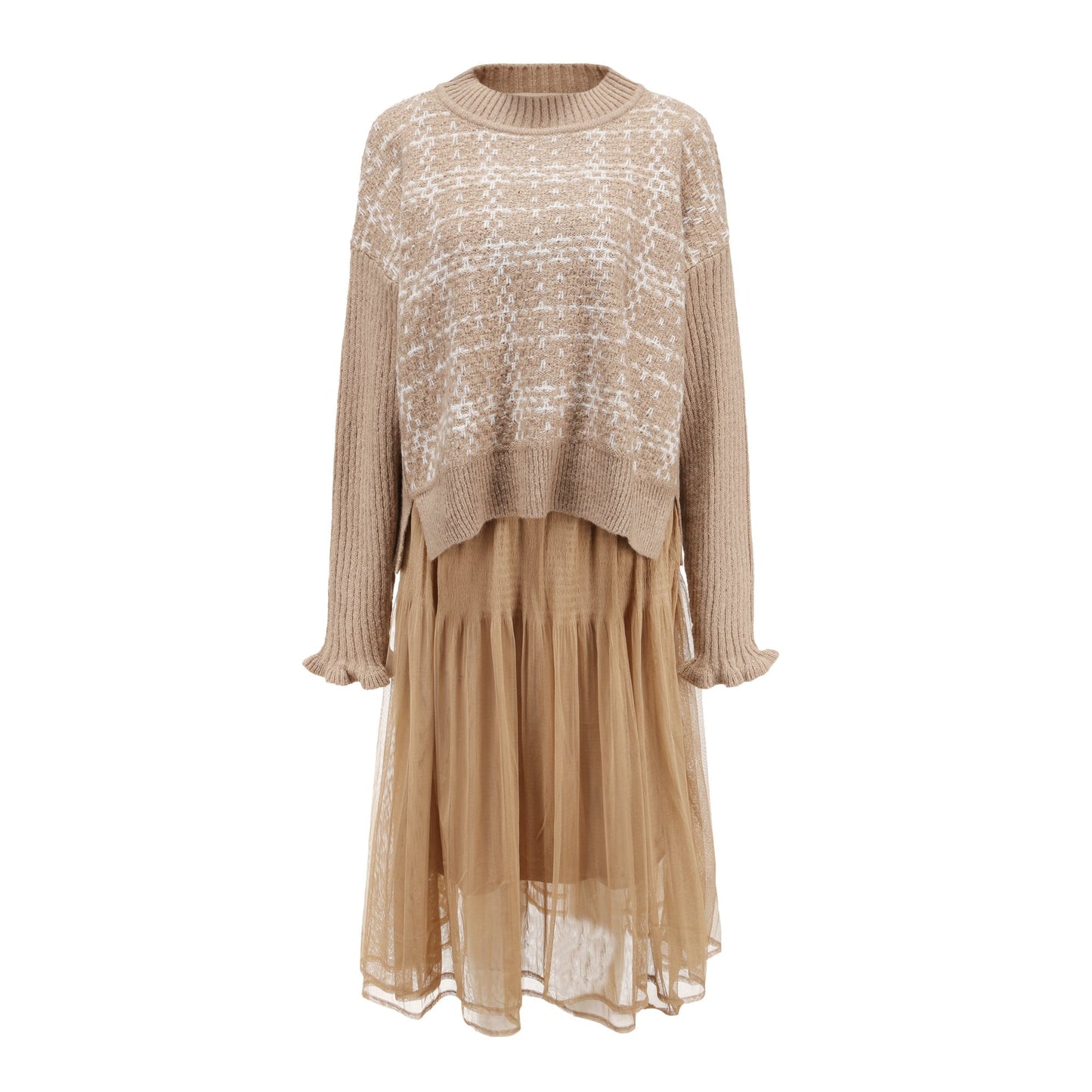Women Fancy yarn wool skirt - Khaki
