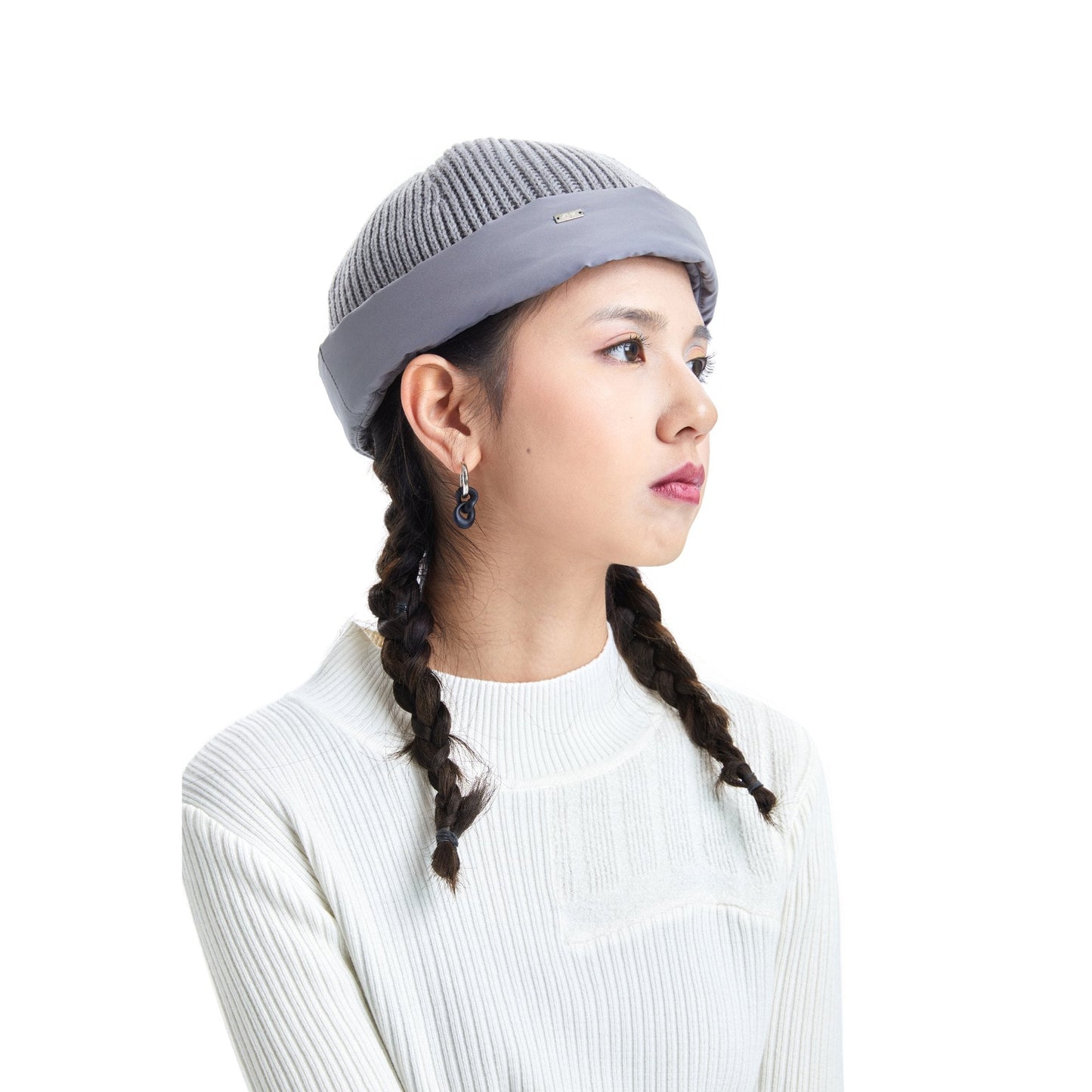 Women Reversible Padded Beanies - Light Grey