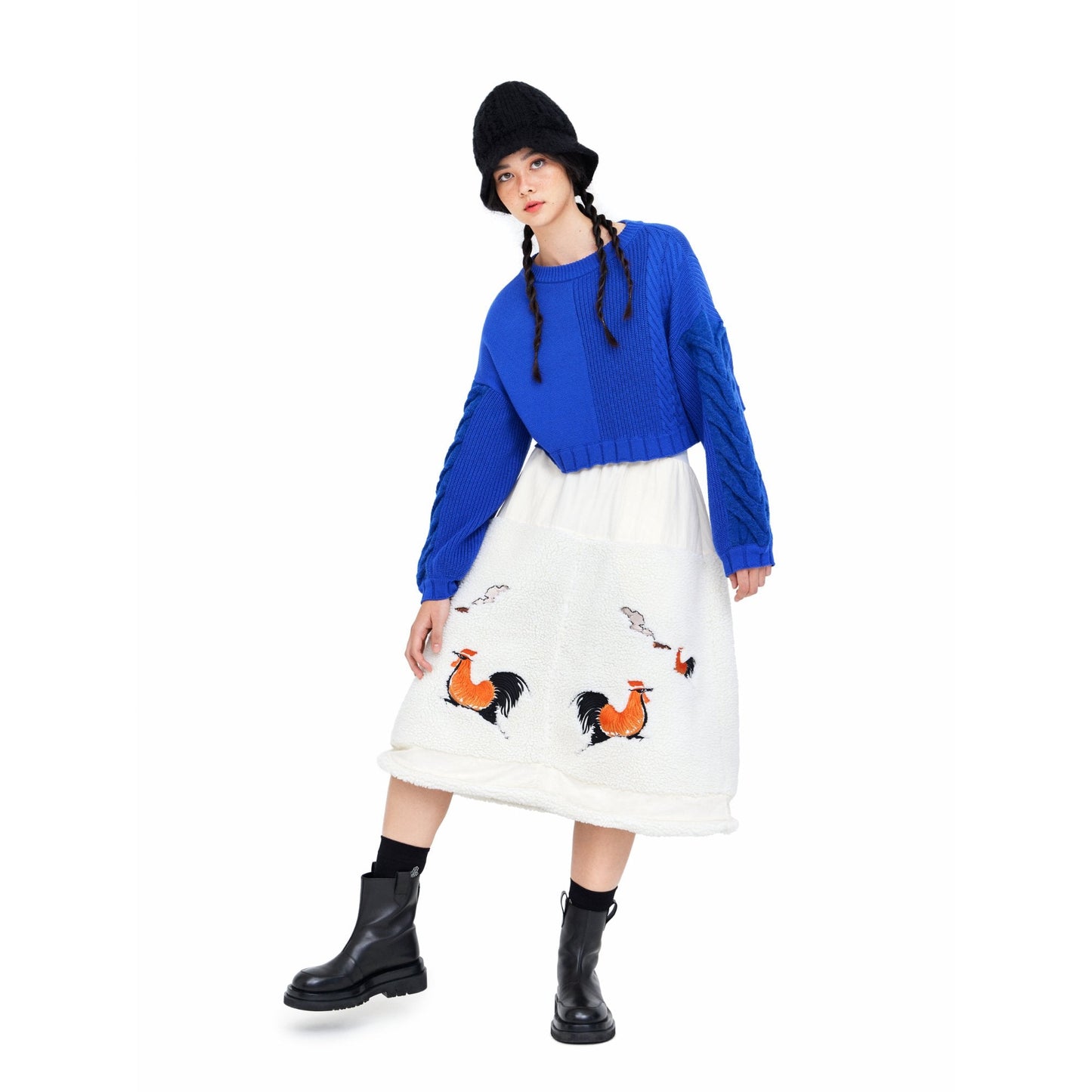 Women Mix-Knitted Bucket Hat - Black