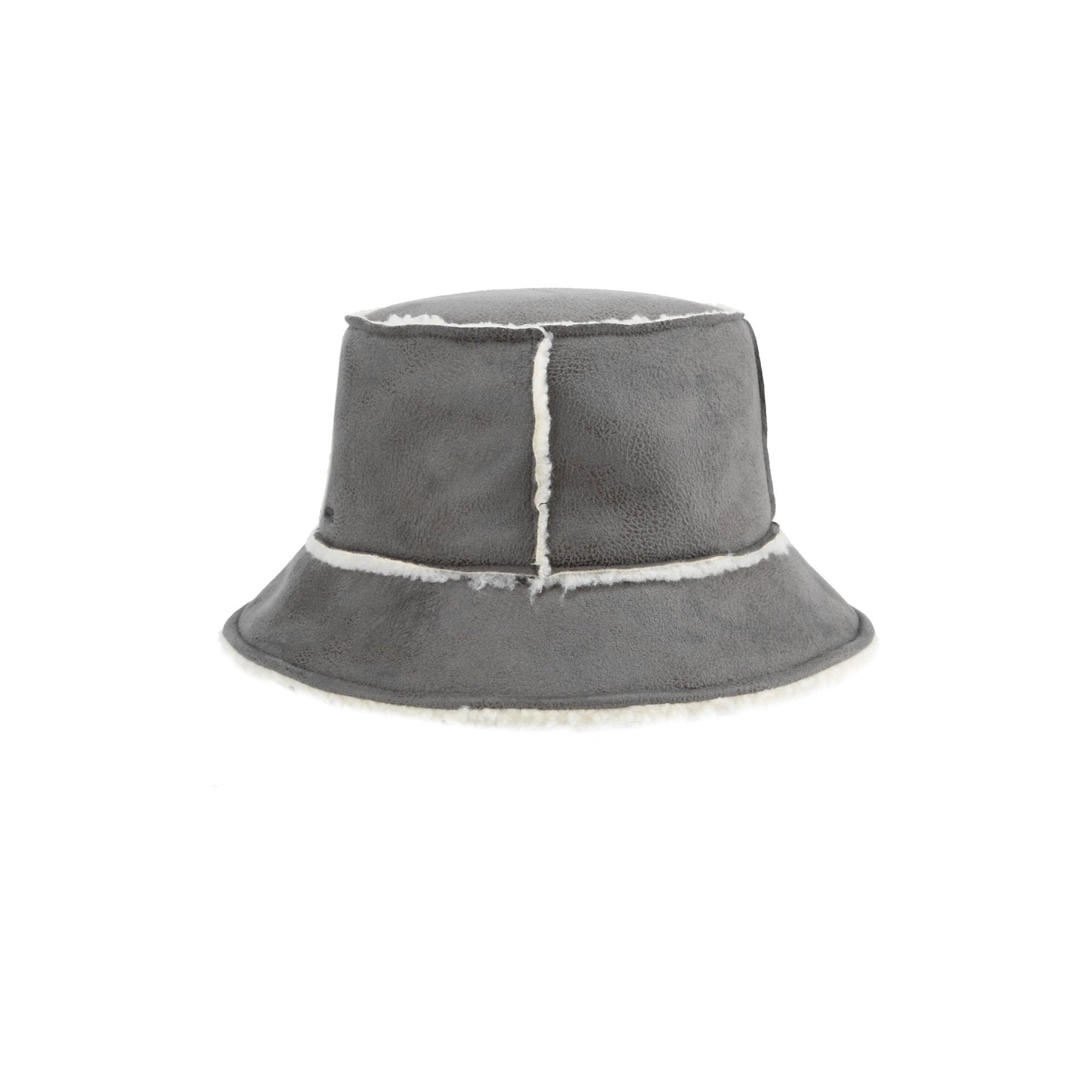 Women Sueded Shearling Bucket Hat - Grey