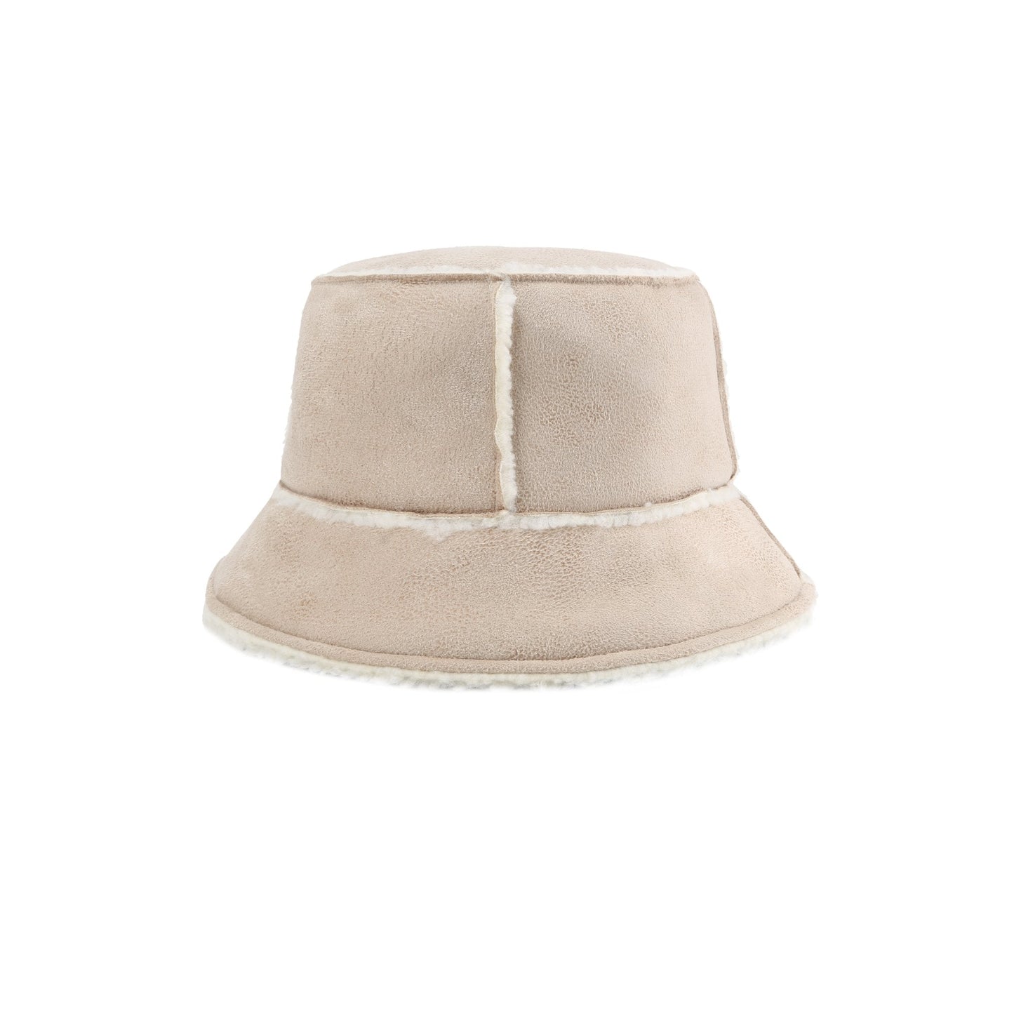 Women Sueded Shearling Bucket Hat - Ivory