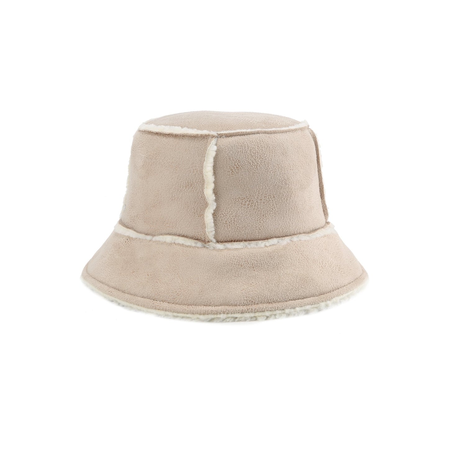 Women Sueded Shearling Bucket Hat - Ivory