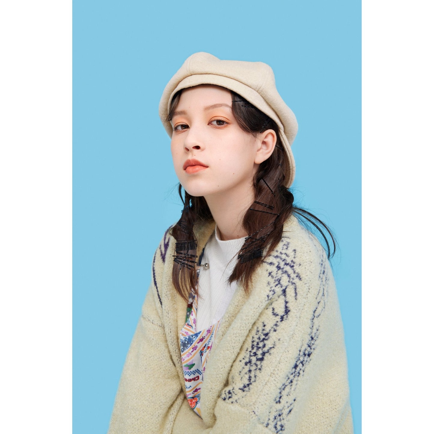 Women Wool Mixed Newsboy Cap - Ivory