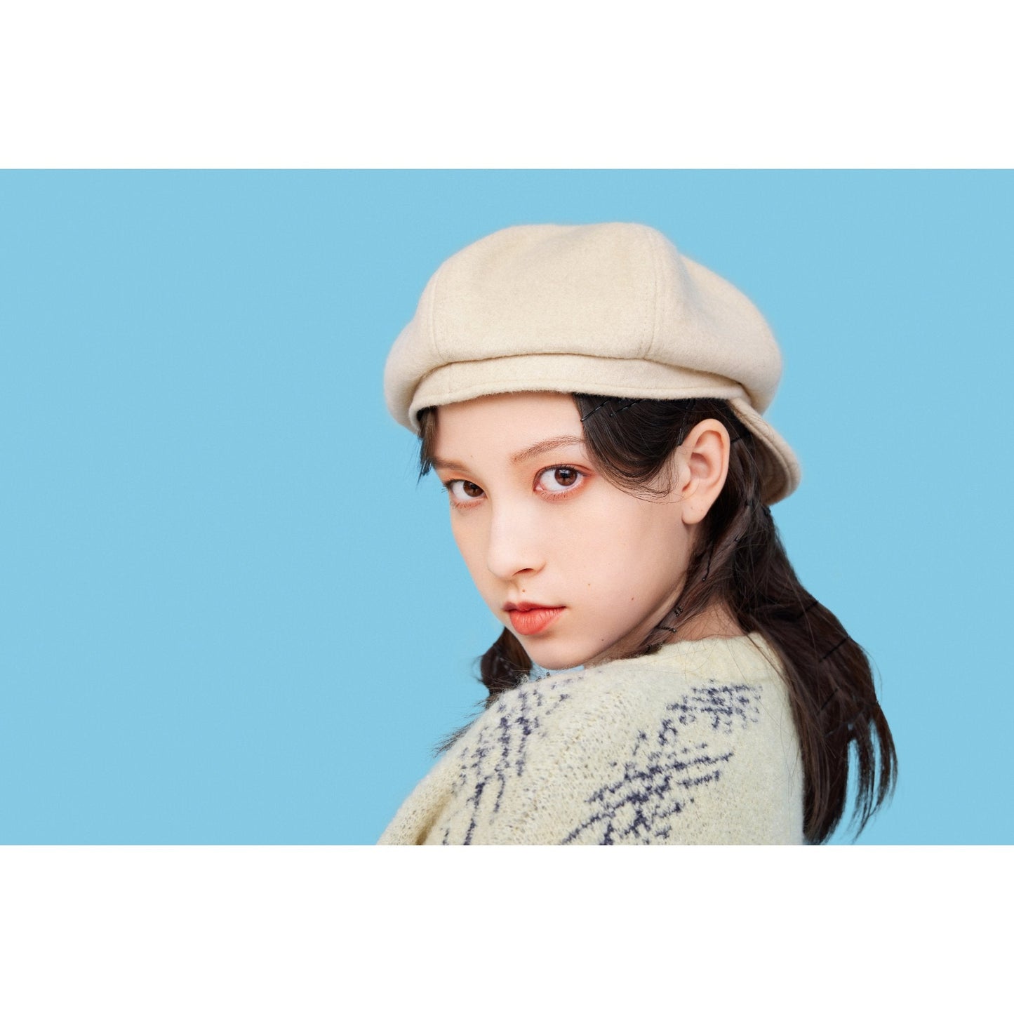 Women Wool Mixed Newsboy Cap - Ivory