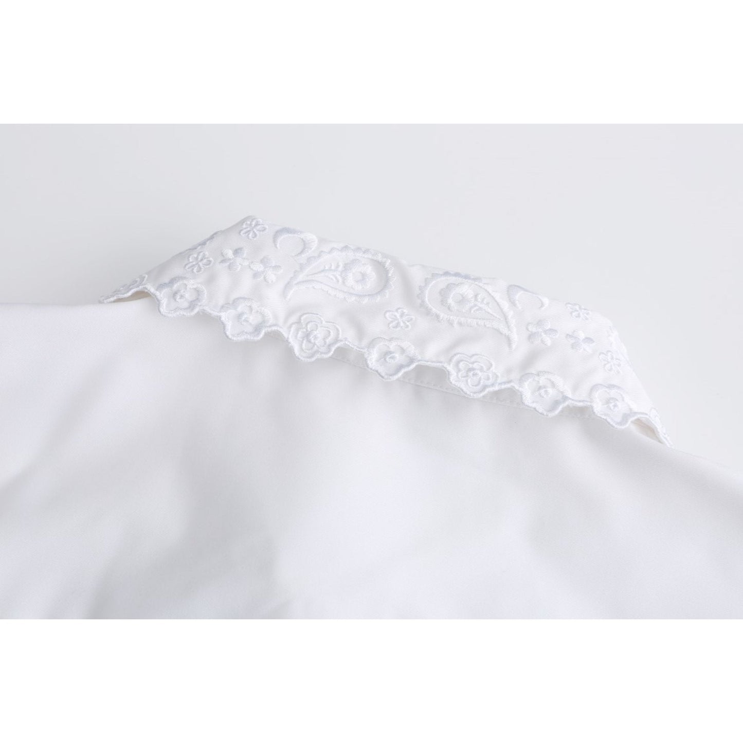 Women Paisley Emborideries Collar Shirt - White