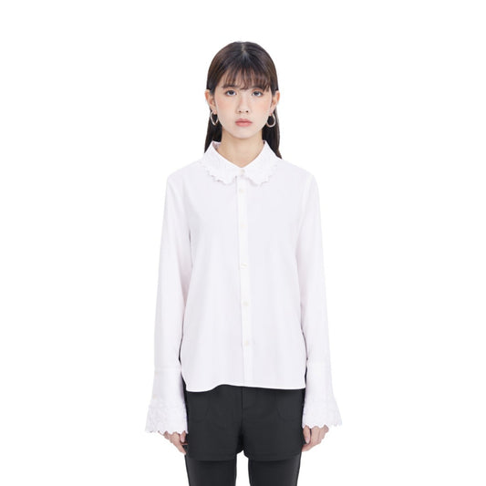 Women Paisley Emborideries Collar Shirt - White