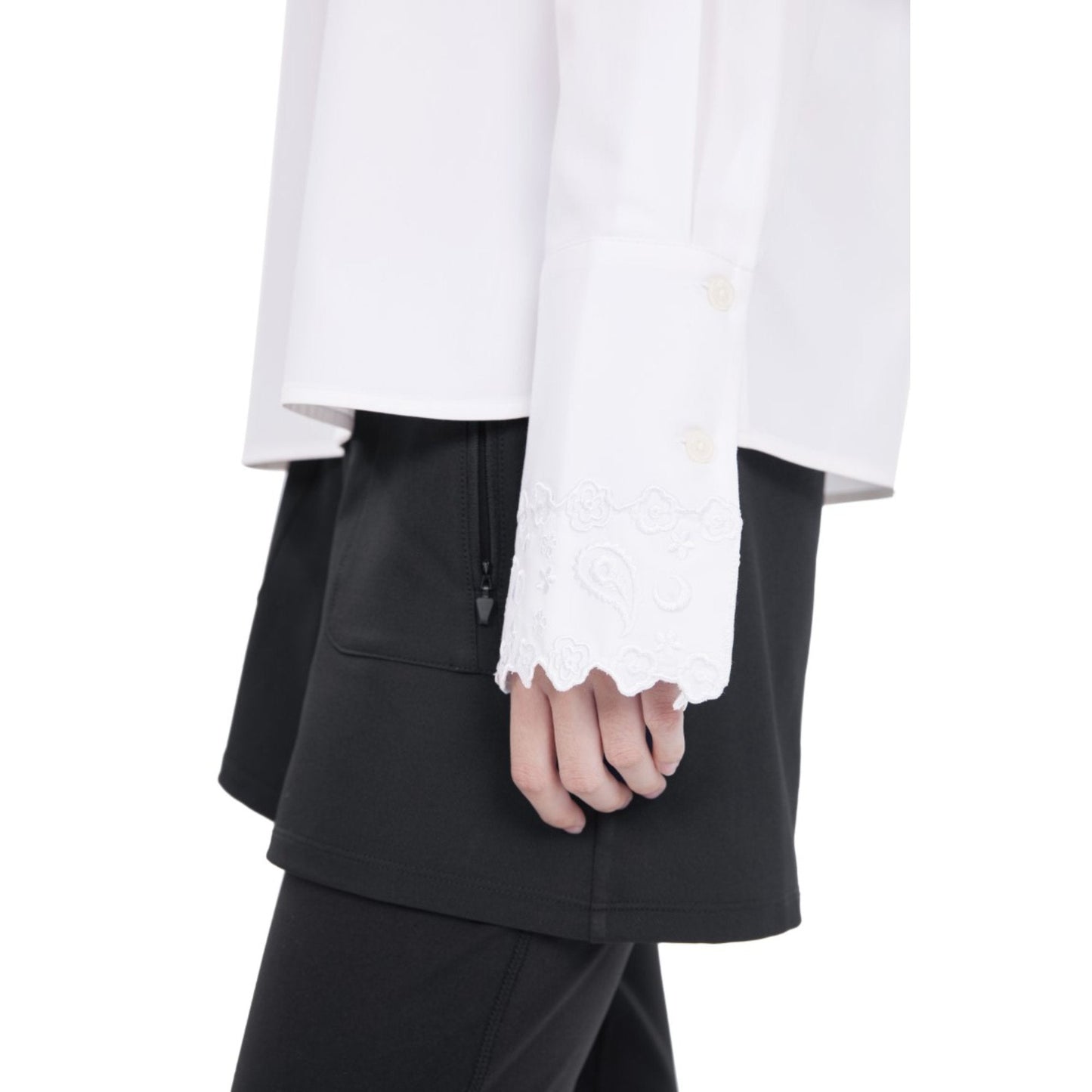 Women Paisley Emborideries Collar Shirt - White